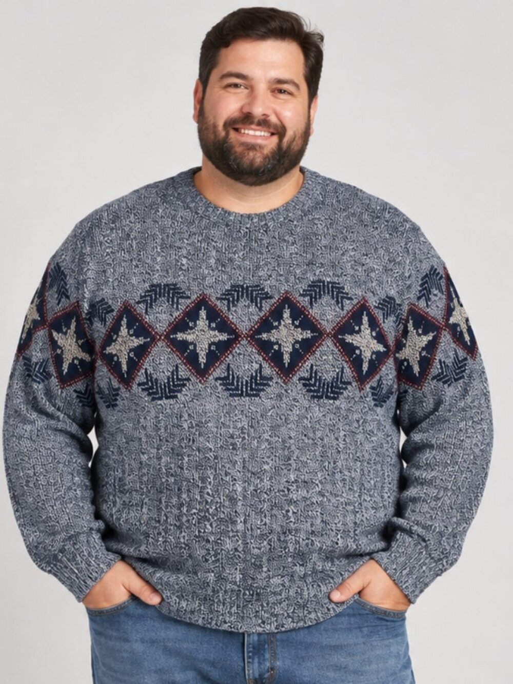 Hardwood & Pine Vintage 2X Gray Blue Nordic Geometric Knit Sweater